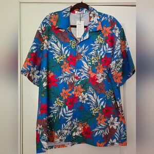 NWT Aptro Men's Hawaiian Tropical Blue Shirt Size XXL